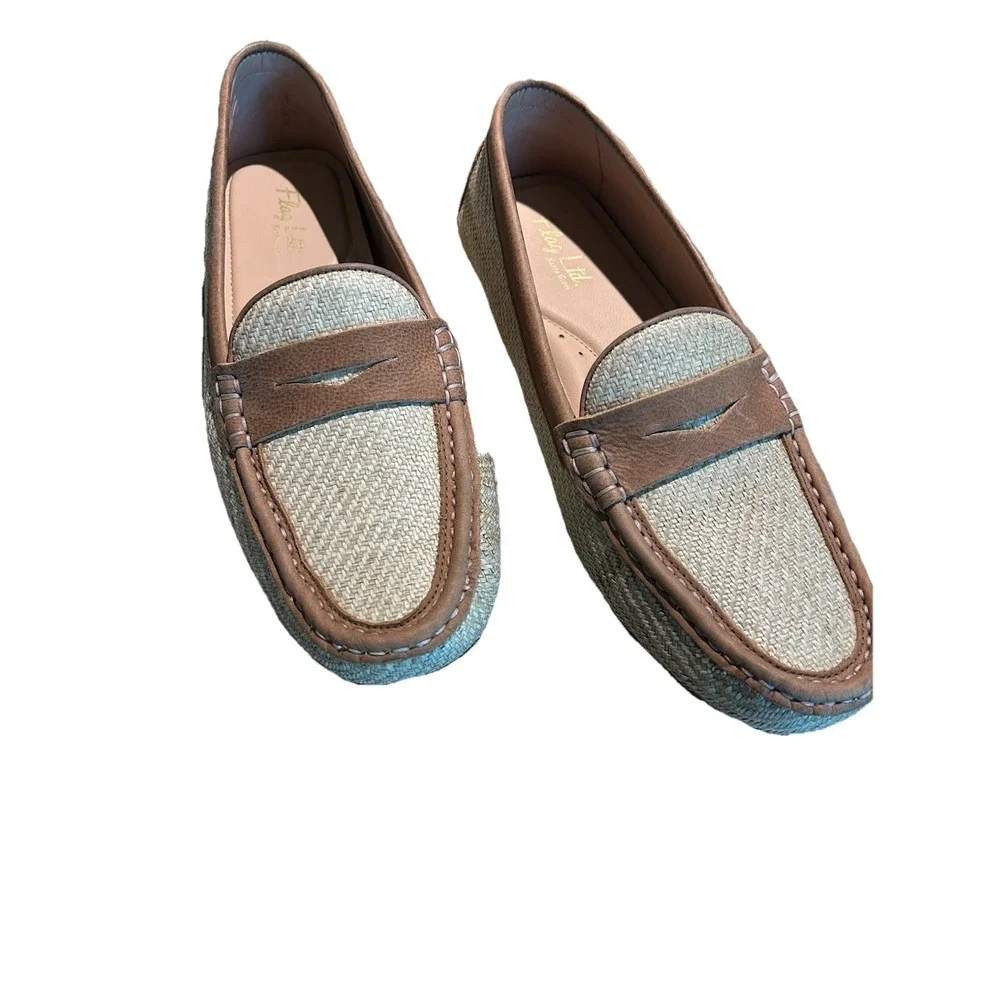 Flag LTD Women's Morgan Leather Penny Driving‎ Loafers Rattan Rafia 9M New $110